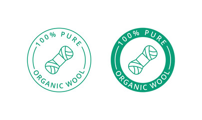 100% pure organic wool label, natural wool cloth logo, tag, stamp for clothing packaging