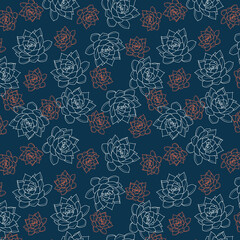 Succulents Vector Seamless Pattern Background Texture. Greate as a fabric, textile print, wallpaper, scrapbooking, packaging or giftwrap. Surface pattern design.