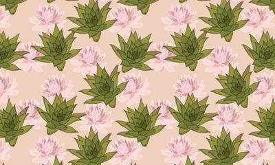 Tuinposter Vector Succulents Seamless Pattern Background Texture. Greate as a fabric, textile print, wallpaper, scrapbooking, packaging or giftwrap. Surface pattern design. © Vaishali