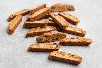 Classic italian biscotti cantuccini cookies on the grey background