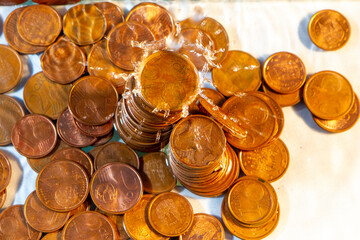 Euro cent coins sunk in water
