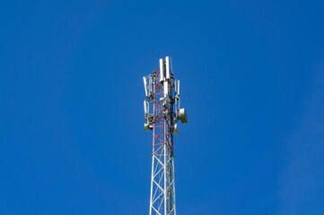 Mobile tower 5G against the blue sky