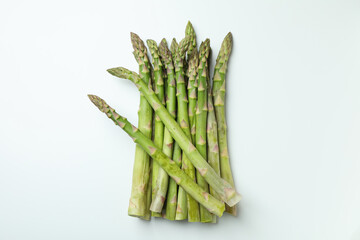 Bunch of fresh green asparagus on white background