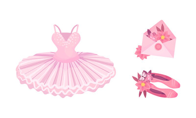 Tutu Skirt and Pointe Shoes as Ballet Accessory Vector Set