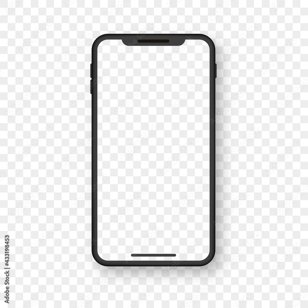 Poster smartphone mockup with transparent screen. black mobile phone on transparent background with blank d