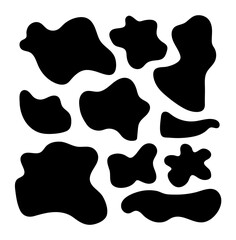 Random organic round spot blob pebble shape set. Collection of abstract irregular stains shape in black ink vector illustration isolated on white background. Black doodle blot