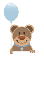 recommend clip art: Brauner Teddy Banner Mit Retroblauem Luftballon