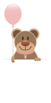 recommend clip art: Brauner Teddy Banner Mit Rosa Luftballon