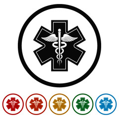 Caduceus ring icon isolated on white background color set