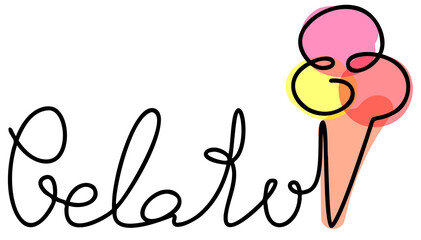 gelato word with ice cream doodle hand writing continuous