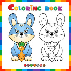 Coloring Page Outline Of cartoon bunny or hare with carrot. Coloring Book for kids. © oleon17