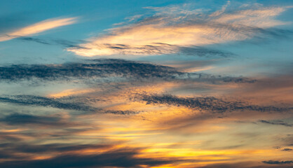 Heavenly abstract background. Picturesque bright, dramatic evening sky.