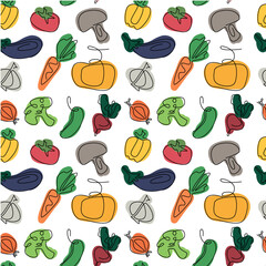 Vegetable Seamless Vector Illustration Background Pattern doodle scetch colorful