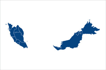Malaysia Map blue Color on White Backgound