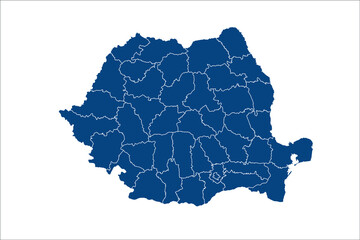 Romania Map blue Color on White Backgound	
