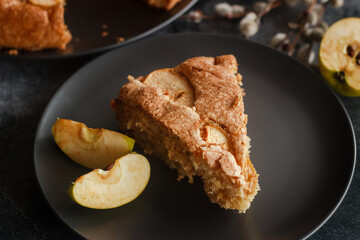 Charlotte. Delicious apple pie. Apple pie on the table