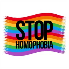 Stop Homophobia beautiful black text effect with LGBT flag inside rainbow vector illustration, Stop Homophobia, black text effect, Gay and lesbian, Rainbow.