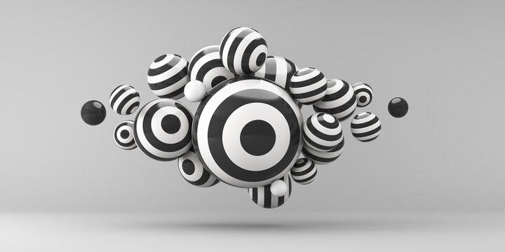 3d render illustration. Sphere stripes on a gray background.
