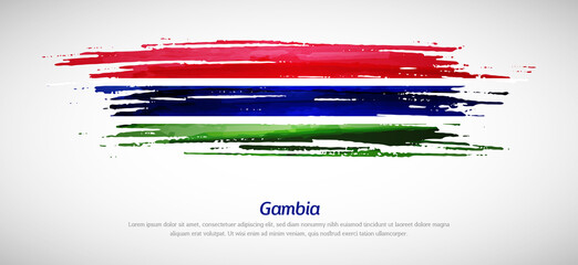 Artistic grungy watercolor brush flag of Gambia country. Happy independence day background