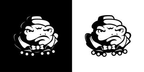 Line art logo of a frog with a hat