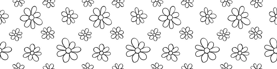 Obraz premium Vector simple primitive floral seamless pattern. Cute endless print with flowers drawn by hand. Sketch, doodle, scribble