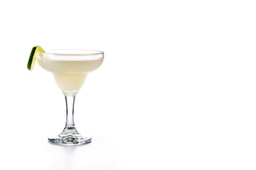 Classic daiquiri cocktail in glass isolated on white background. Copy space