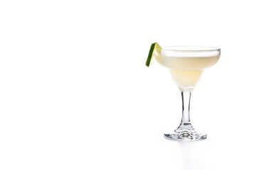 Classic daiquiri cocktail in glass isolated on white background. Copy space