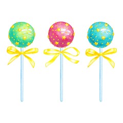 Watercolor glazed cake pops with sprinkle isolated on white background.