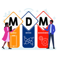 Flat design with people. MDM - Mobile Device Management acronym. business concept background. Vector illustration for website banner, marketing materials, business presentation, online advertising