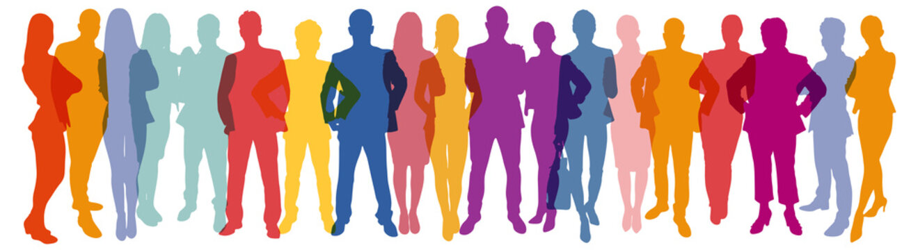 Panorama aus Silhouetten von Menschen als Business Teamwork Konzept