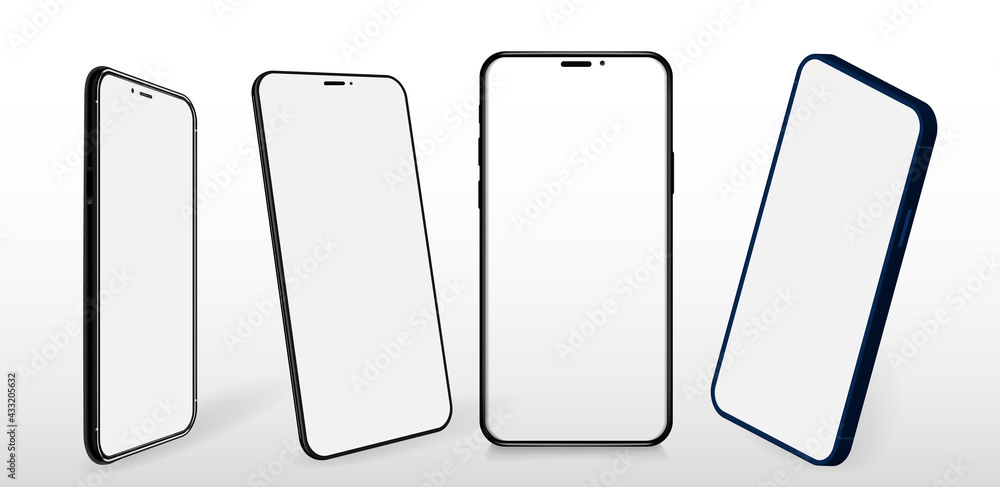 Poster a collection of smartphones at different angles. vector mockups. collection mobile phones isolated o