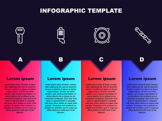 Set line Car key with remote, muffler, audio speaker and chain. Business infographic template. Vector