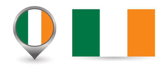 Vector flag Ireland. Location point with flag Ireland inside.