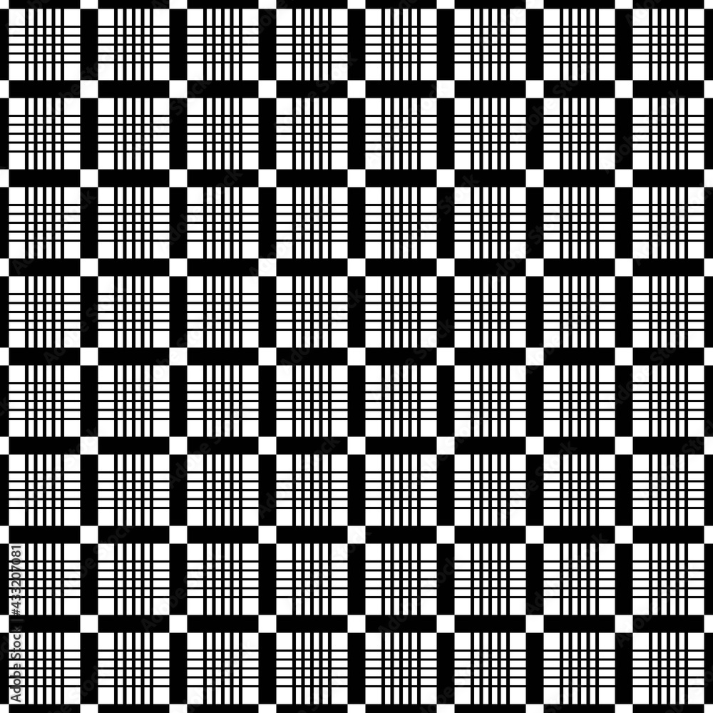 Poster monochrome grid pattern. vector same squared cells make seamless ornament. black stripes make seamle