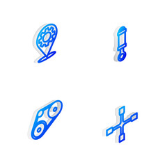 Set Isometric line Shock absorber, Car service, Timing belt kit and Wheel wrench icon. Vector
