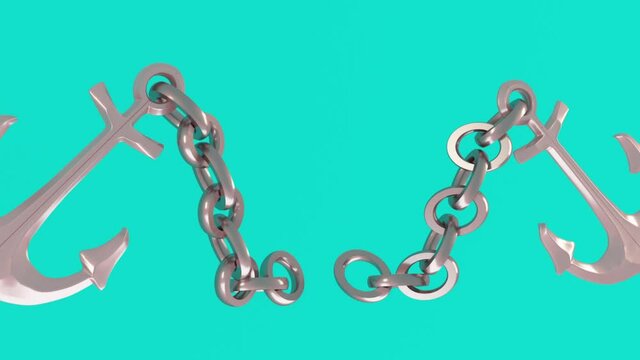 3d render animation video of anchor with chain isolated on turquoise color.