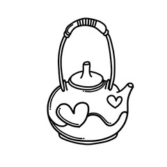 Teapot with heart Doodle vector icon. Drawing sketch illustration hand drawn cartoon line eps10