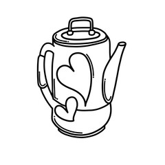 Teapot with heart Doodle vector icon. Drawing sketch illustration hand drawn cartoon line eps10