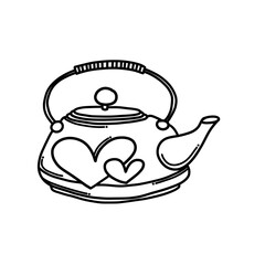 Teapot with heart Doodle vector icon. Drawing sketch illustration hand drawn cartoon line eps10