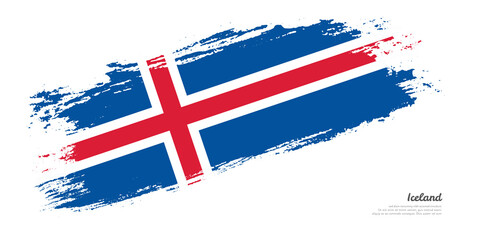 Hand painted brush flag of Iceland country with stylish flag on white background