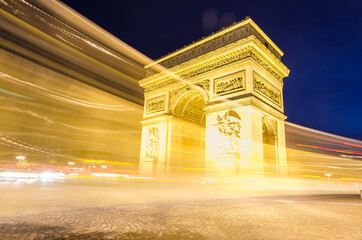 Fototapeta na wymiar Paris Arc De Triomphe Night View