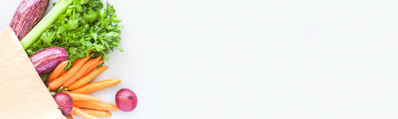 Fresh organic vegetables in craft shopping bag