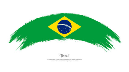 Flag of Brazil in grunge style stain brush with waving effect on isolated white background