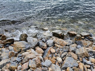 Breakwaters aside a beach. During the autumn period.