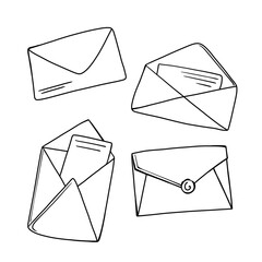 Paper envelopes with letters of various shapes. Linear image.