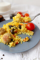rice with meat and mushrooms