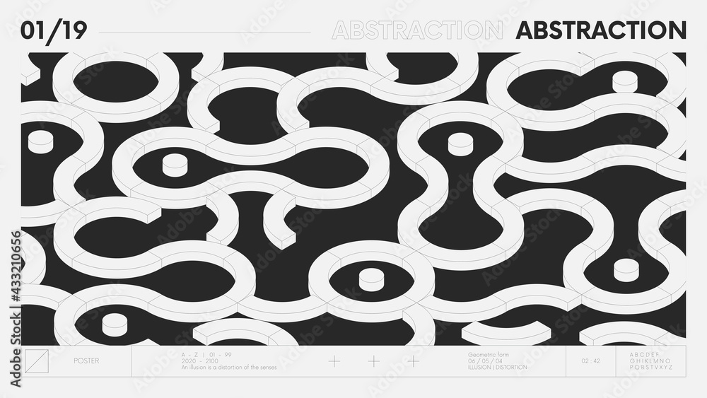 Poster abstract modern geometric banner with simple shapes in black and white colors, graphic composition d