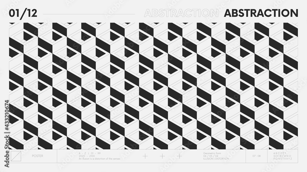 Poster abstract modern geometric banner with simple shapes in black and white colors, graphic composition d