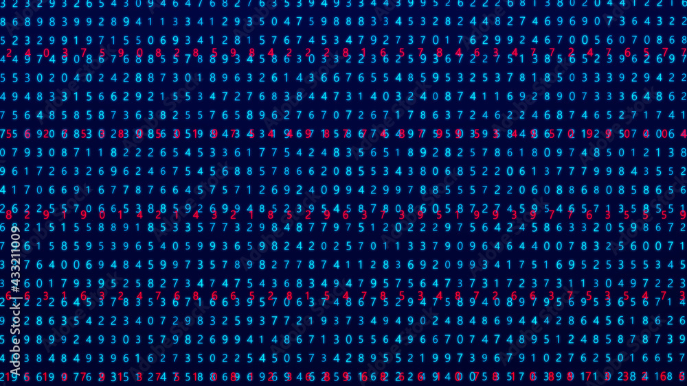 Poster Digital background. Big data. Hacker concept. Abstract matrix. Computer generated many numbers. 3D rendering