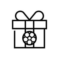 Football or Soccer Gift Box Vector icon in Outline Style. A gift box with the soccer ball is a symbol of rewards or package. Vector illustration icons can be used for apps, websites, or part of a logo